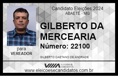 Candidato GILBERTO DA MERCEARIA 2024 - ABAETÉ - Eleições