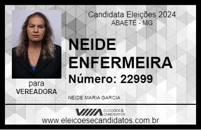 Candidato NEIDE ENFERMEIRA 2024 - ABAETÉ - Eleições