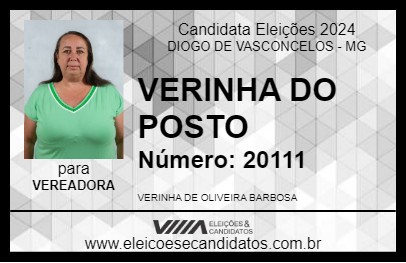 Candidato VERINHA DO POSTO 2024 - DIOGO DE VASCONCELOS - Eleições