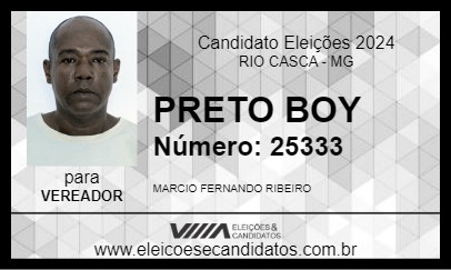 Candidato PRETO BOY 2024 - RIO CASCA - Eleições