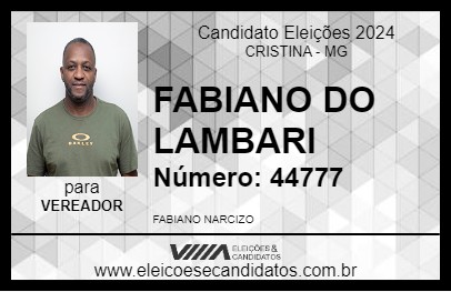 Candidato FABIANO DO LAMBARI 2024 - CRISTINA - Eleições