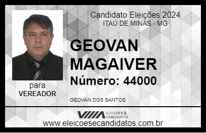 Candidato GEOVAN MAGAIVER 2024 - ITAÚ DE MINAS - Eleições