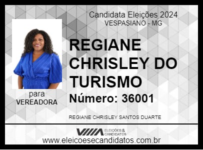 Candidato REGIANE CHRISLEY DO TURISMO 2024 - VESPASIANO - Eleições