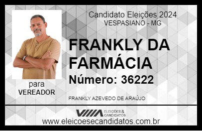 Candidato FRANKLY DA FARMÁCIA 2024 - VESPASIANO - Eleições