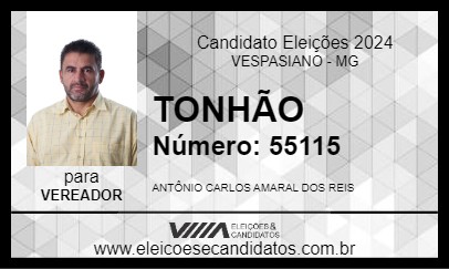 Candidato TONHÃO 2024 - VESPASIANO - Eleições