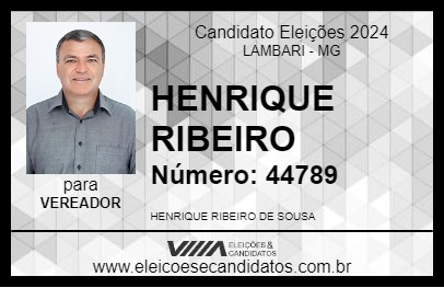 Candidato HENRIQUE RIBEIRO 2024 - LAMBARI - Eleições