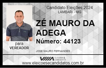 Candidato ZÉ MAURO DA ADEGA 2024 - LAMBARI - Eleições