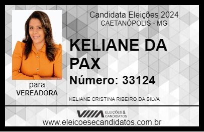 Candidato KELIANE DA PAX 2024 - CAETANÓPOLIS - Eleições