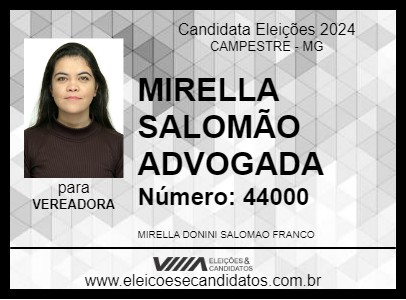 Candidato MIRELLA SALOMÃO ADVOGADA 2024 - CAMPESTRE - Eleições