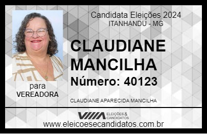 Candidato CLAUDIANE MANCILHA 2024 - ITANHANDU - Eleições