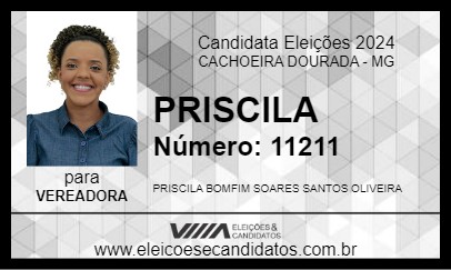 Candidato PRISCILA 2024 - CACHOEIRA DOURADA - Eleições