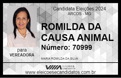 Candidato ROMILDA DA CAUSA ANIMAL 2024 - ARCOS - Eleições