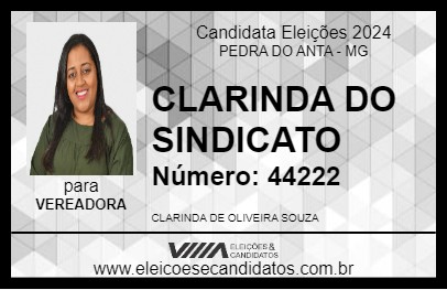 Candidato CLARINDA DO SINDICATO 2024 - PEDRA DO ANTA - Eleições