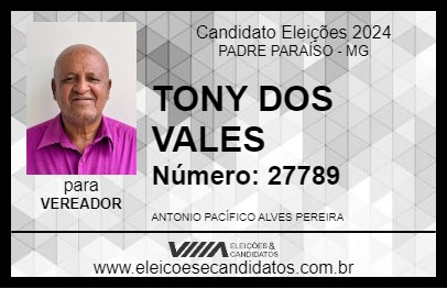 Candidato TONY DOS VALES 2024 - PADRE PARAÍSO - Eleições