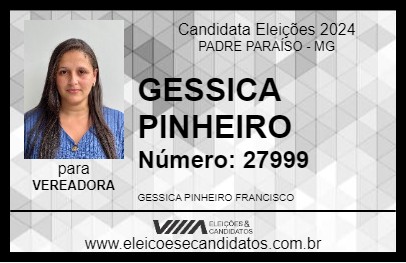 Candidato GESSICA PINHEIRO 2024 - PADRE PARAÍSO - Eleições