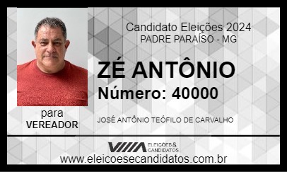 Candidato ZÉ ANTÔNIO 2024 - PADRE PARAÍSO - Eleições