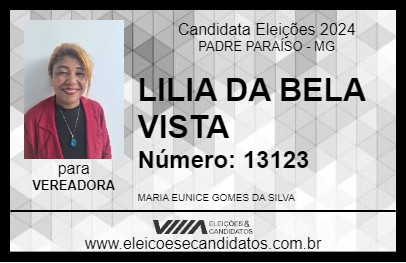 Candidato LILIA DA BELA VISTA 2024 - PADRE PARAÍSO - Eleições