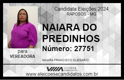 Candidato NAIARA DO PREDINHOS 2024 - RAPOSOS - Eleições