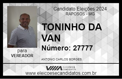 Candidato TONINHO DA VAN 2024 - RAPOSOS - Eleições