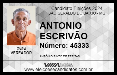 Candidato ANTONIO ESCRIVÃO 2024 - SÃO GERALDO DO BAIXIO - Eleições