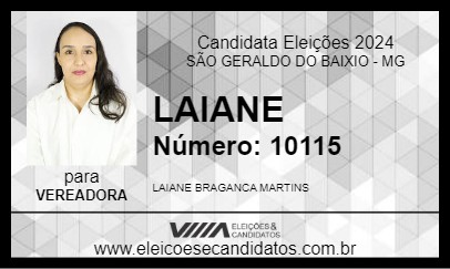 Candidato LAIANE 2024 - SÃO GERALDO DO BAIXIO - Eleições