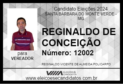 Candidato REGINALDO DE CONCEIÇÃO 2024 - SANTA BÁRBARA DO MONTE VERDE - Eleições