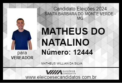 Candidato MATHEUS DO NATALINO 2024 - SANTA BÁRBARA DO MONTE VERDE - Eleições