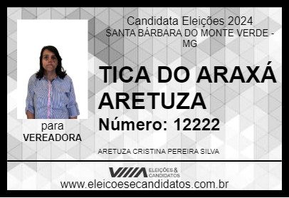 Candidato TICA DO ARAXÁ ARETUZA 2024 - SANTA BÁRBARA DO MONTE VERDE - Eleições