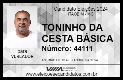 Candidato TONINHO DA CESTA BÁSICA 2024 - ITAOBIM - Eleições