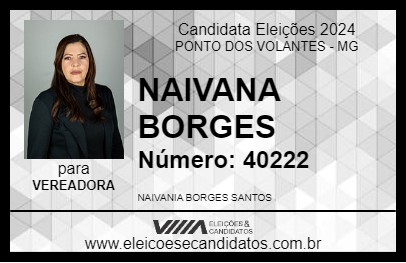 Candidato NAIVANA BORGES 2024 - PONTO DOS VOLANTES - Eleições