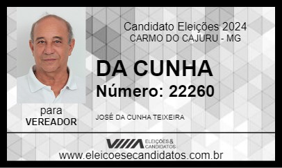 Candidato DA CUNHA 2024 - CARMO DO CAJURU - Eleições