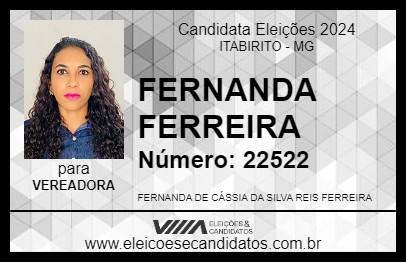 Candidato FERNANDA FERREIRA 2024 - ITABIRITO - Eleições