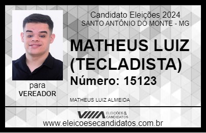 Candidato MATHEUS LUIZ (TECLADISTA) 2024 - SANTO ANTÔNIO DO MONTE - Eleições