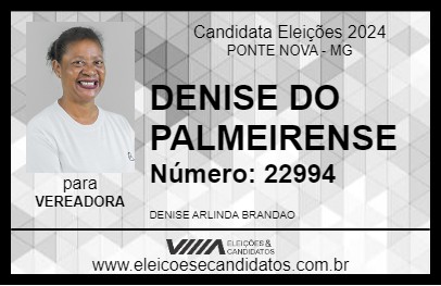 Candidato DENISE DO PALMEIRENSE 2024 - PONTE NOVA - Eleições