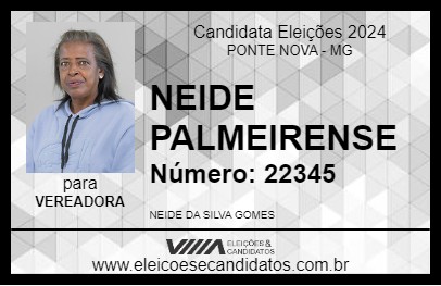 Candidato NEIDE PALMEIRENSE 2024 - PONTE NOVA - Eleições