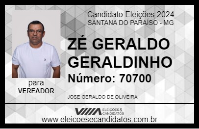 Candidato JOSÉ GERALDO GERALDINHO 2024 - SANTANA DO PARAÍSO - Eleições