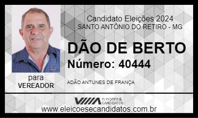 Candidato DÃO DE BERTO 2024 - SANTO ANTÔNIO DO RETIRO - Eleições