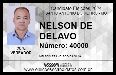 Candidato NELSON DE DELAVO 2024 - SANTO ANTÔNIO DO RETIRO - Eleições