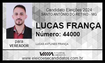 Candidato LUCAS FRANÇA 2024 - SANTO ANTÔNIO DO RETIRO - Eleições