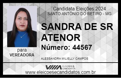 Candidato SANDRA DE SR ATENOR 2024 - SANTO ANTÔNIO DO RETIRO - Eleições