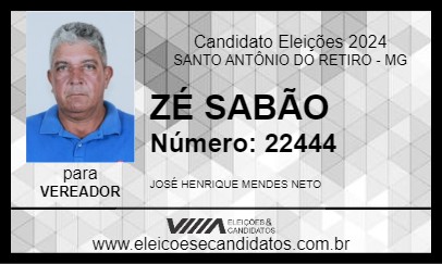 Candidato ZÉ SABÃO 2024 - SANTO ANTÔNIO DO RETIRO - Eleições