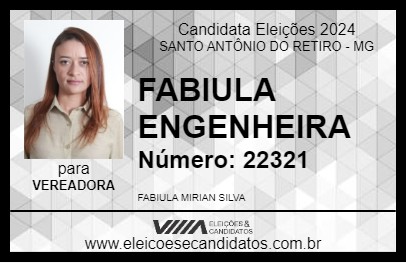 Candidato FABIULA ENGENHEIRA 2024 - SANTO ANTÔNIO DO RETIRO - Eleições