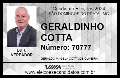 Candidato GERALDINHO COTTA 2024 - SÃO DOMINGOS DO PRATA - Eleições