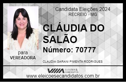 Candidato CLÁUDIA DO SALÃO 2024 - RECREIO - Eleições