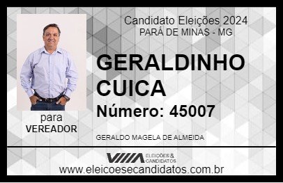 Candidato GERALDINHO CUICA 2024 - PARÁ DE MINAS - Eleições