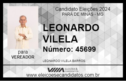 Candidato LEONARDO VILELA 2024 - PARÁ DE MINAS - Eleições