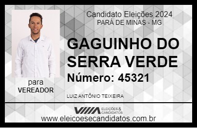 Candidato GAGUINHO DO SERRA VERDE 2024 - PARÁ DE MINAS - Eleições