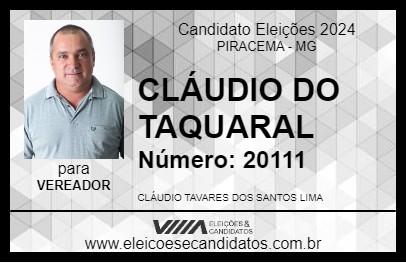 Candidato CLÁUDIO DO TAQUARAL 2024 - PIRACEMA - Eleições