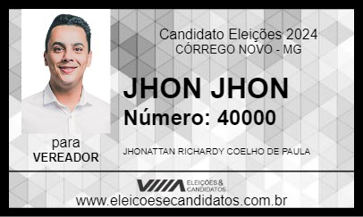 Candidato JHON JHON 2024 - CÓRREGO NOVO - Eleições