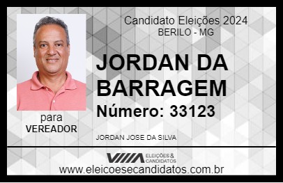 Candidato JORDAN DA BARRAGEM 2024 - BERILO - Eleições